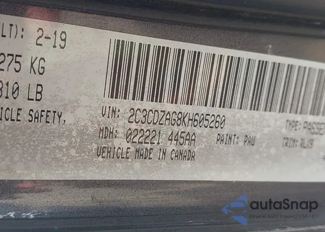 2019 Dodge Challenger Sxt из США, поврежденный, VIN 2C3CDZAG8KH605260